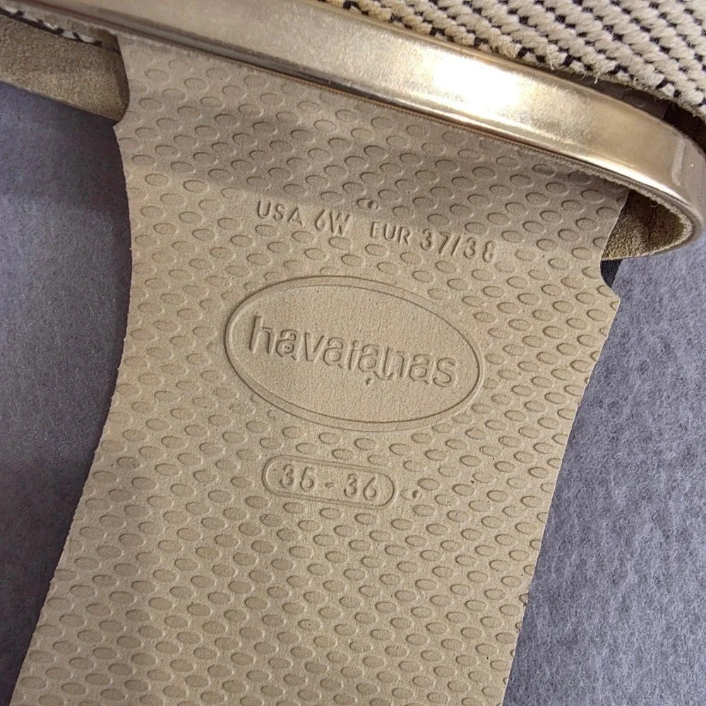 Havaianas You Saint Tropez Mesh Sandals Gold Chevron Slide Womens 6W EUR 37/38 - Picture 2 of 5